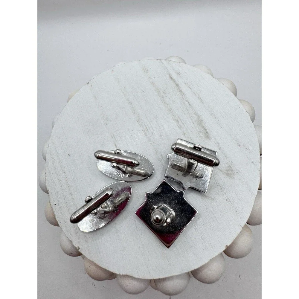 Swank Vtg Black And Silver Tone Cufflinks 2 Pairs MCM Formalwear Prom Wedding